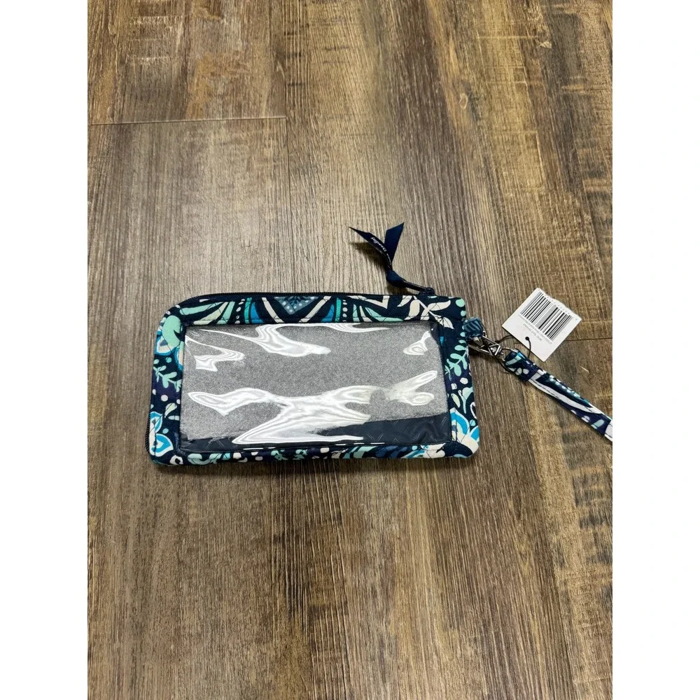 Vera Bradley RFID Tech Wristlet Blue Island Medallion Quilted Zip Wallet NWT